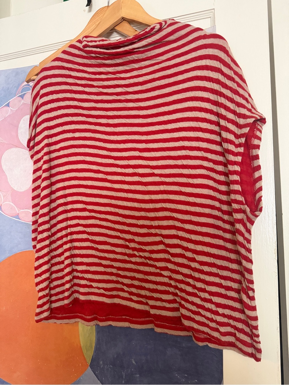 Women's Red and Cream Striped Short Sleeve Tee